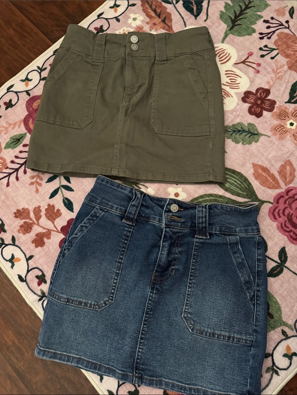 Olive Utility and blue jean Mini Skirt bundle - Women's Casual Pocket Skirt